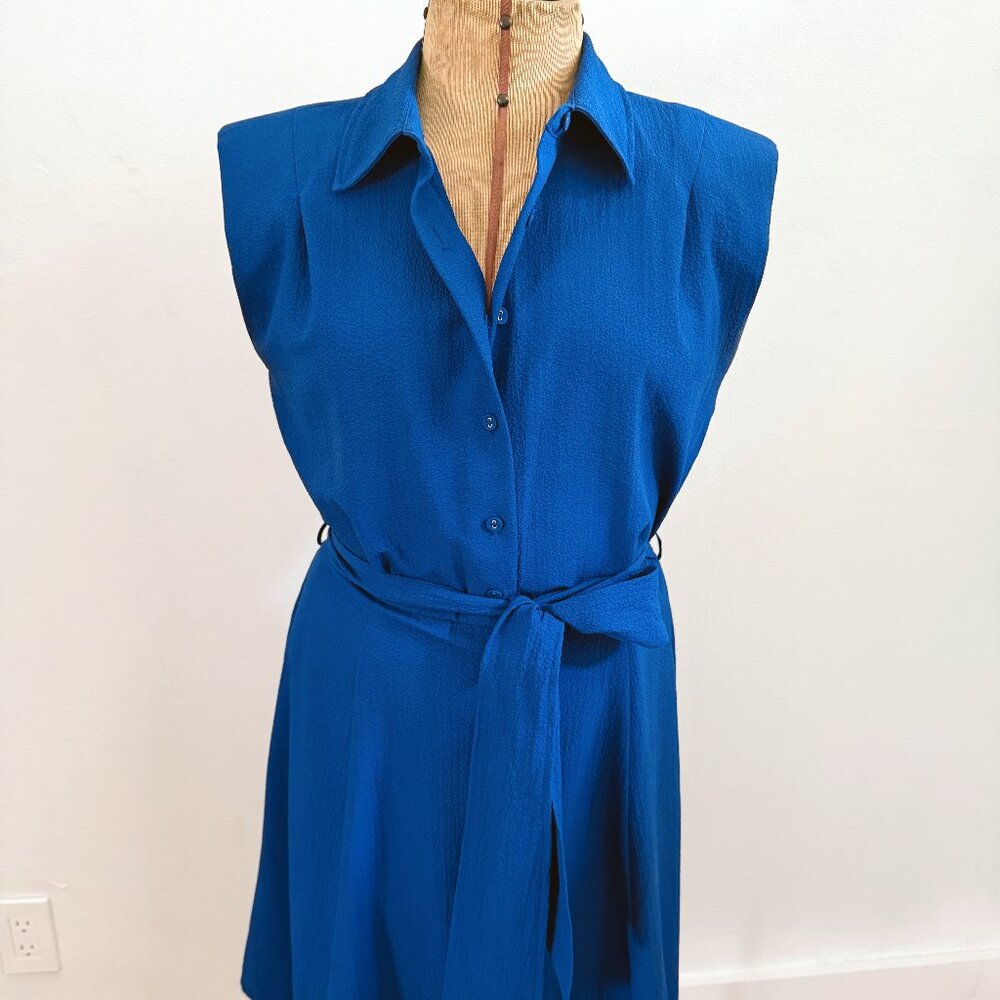 Calvin Klein Blue Button-Front Shirtdress with Waist Tie • Size 4